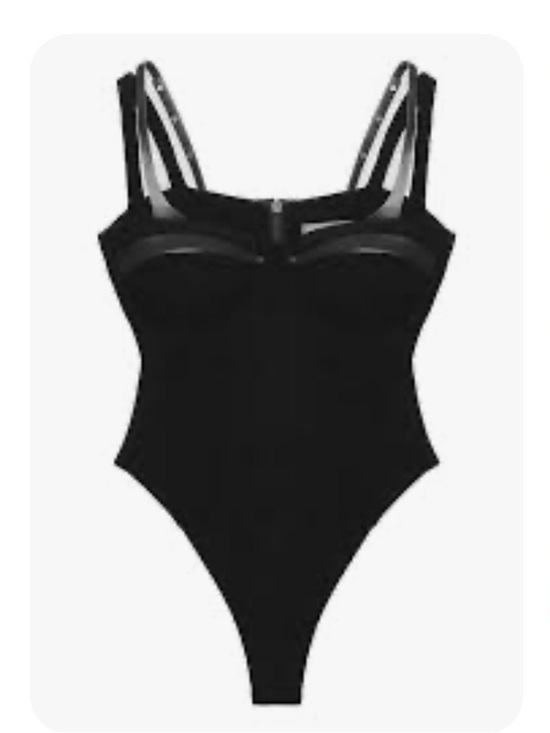 Maniere De Voir Tops - Maniere De Voir- Black Strappy Sculpting One-Piece Bodysuit